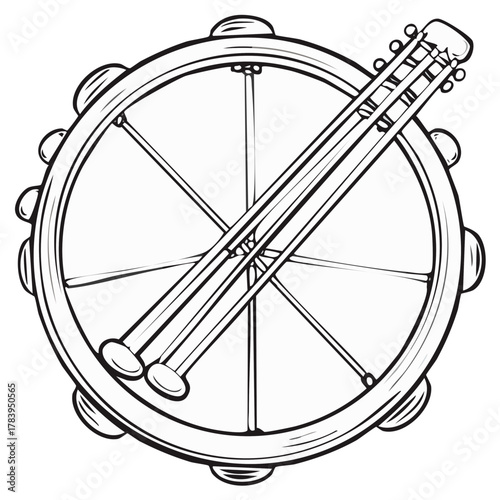 Musical Instruments Tambourine and Trumpet Combination