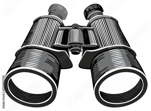 Vector illustration of vintage style binoculars, isolated. Observation and exploration concept.