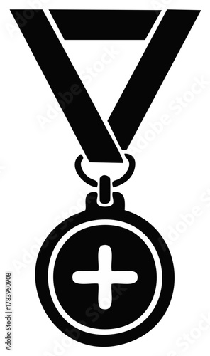 Medal with Ribbon and Plus Symbol – Achievement, Competition, Success