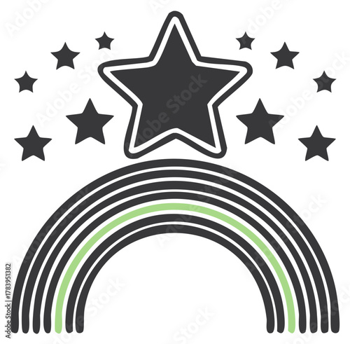 Stylized Rainbow with Stars Above Hope and Dreams Icon Graphic Vector Illustration