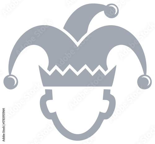 Simple Jester Head Icon with Crown and Bells Flat Vector Graphic