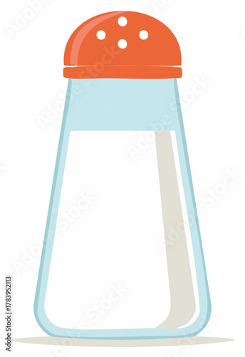 Salt Shaker Illustration with Orange Top Kitchen Cooking Design Flat Icon Style Condiment Jar Glassware Utensil Container