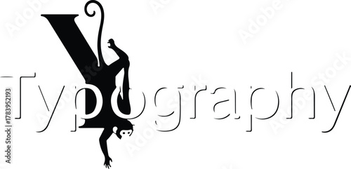 Typography design with a playful monkey silhouette as the V for creative