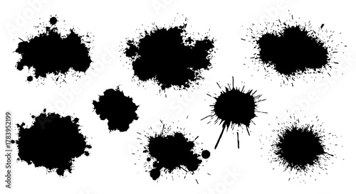 Dynamic ink blots and splashes create an edgy modern feel, perfect for grunge designs or artistic accents offering dramatic flair