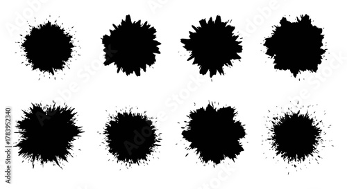 Dynamic ink blots create edgy, bold designs for striking posters and artistic backgrounds, perfect for impactful statements