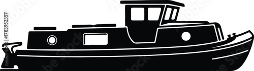 Illustrator Fishing trawler side view simple dark Silhouette vector