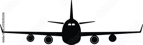 Illustrator front view airplane black and white simple Silhouette vector
