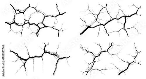 Cracked surface texture set, perfect for grunge effects or earthquake disaster illustrations, adding dramatic tension and visual impact