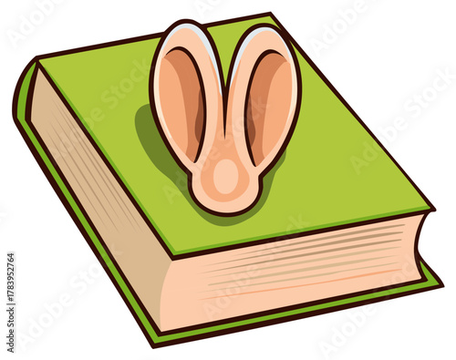 Whimsical green book adorned with playful cartoon bunny ears sprouting from its cover
