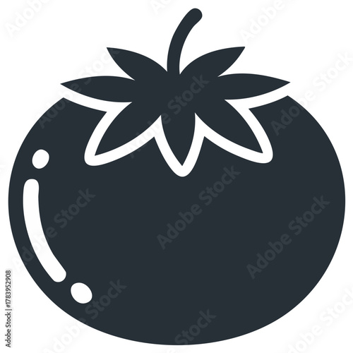 Stylized Tomato Vegetable Icon Round Red with Stem Vegetarian Food Ingredient Graphic Isolated