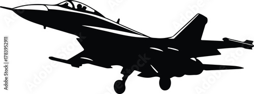 Illustrator Military jet fighter taking off side view Silhouette vector