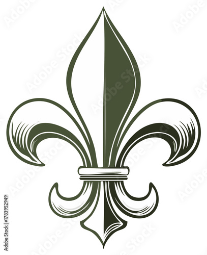 Stylized green and white Fleur de Lis symbol heraldic design element classic illustration