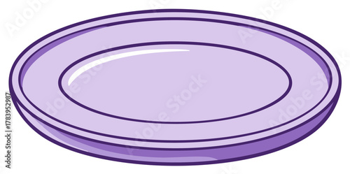 Simple cartoon illustration of a clean empty purple dinner plate for food and dining themes
