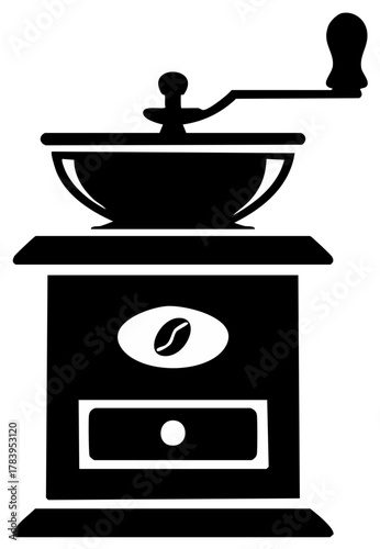 Vintage Manual Coffee Grinder with Crank Handle and Bean Emblem