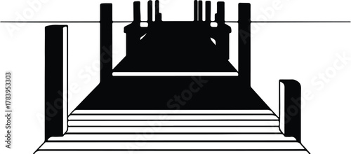 Illustrator Old ruined pier and sea black Silhouette vector