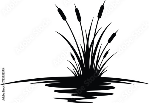 Illustrator Reed mace plant in the water scene flat Silhouette vector