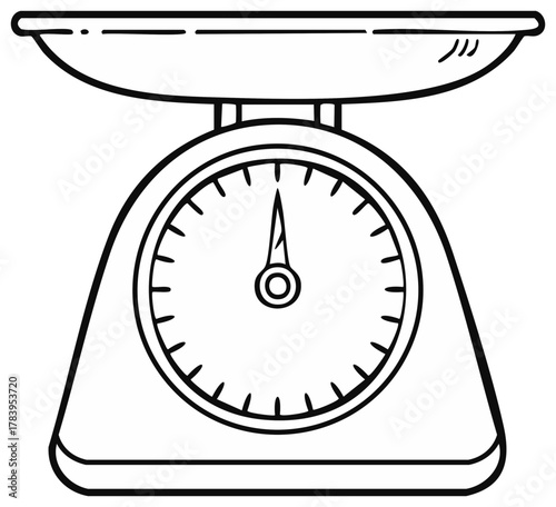 Hand drawn kitchen scale with dial indicator for measuring weight