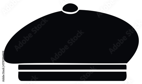 Simple black French beret hat icon vector illustration. Classic artist headwear silhouette.