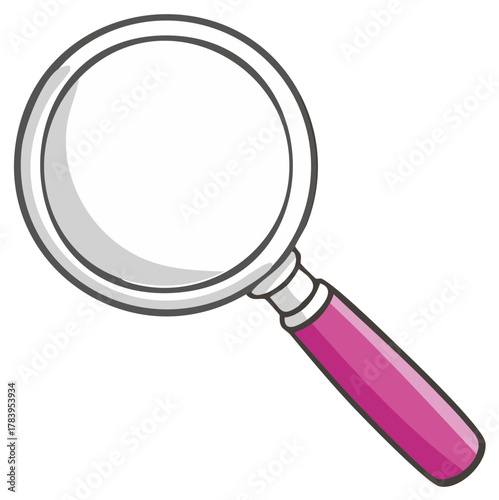 Cartoon Magnifying Glass Research Tool Detectives Pink Handle Visual Search Illustration