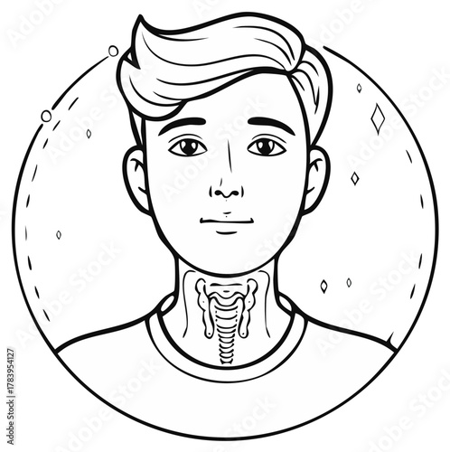 Young Person Outline Illustration Anatomy of Voice Box Larynx Medical Visualization Black and White