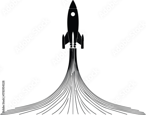 Illustrator Startup rocket launching with smoke trail Silhouette vector