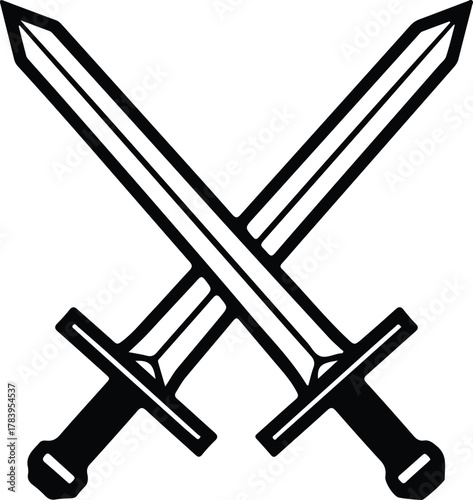 Illustrator Two crossed swords medieval weaponry black and white Silhouette vector