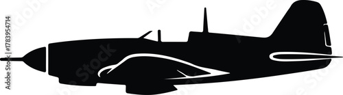 Illustrator WWII fighter plane side view black Silhouette vector