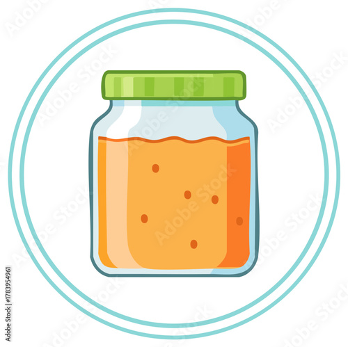 Jar of baby food in circle frame cartoon illustration