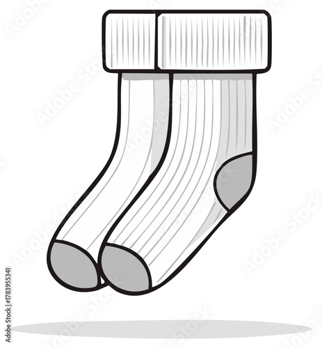 Pair of white athletic socks for sports activities or casual wear with gray toe and heel