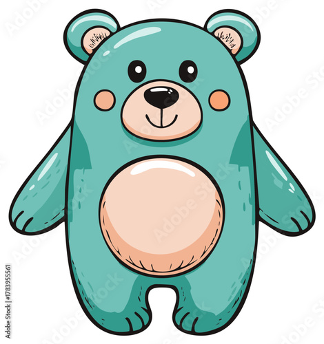 Cartoon illustration of a cute bear with a pink tummy and rosy cheeks.