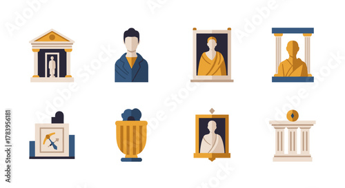 Flat design ancient greek and roman art gallery icon set