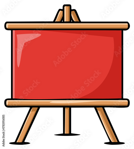 Red presentation board on a wooden tripod easel cartoon illustration