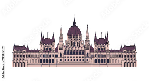 Detailed architectural drawing of the iconic budapest parliament building