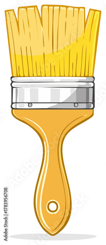 Cartoon paint brush illustration with yellow bristles and handle.