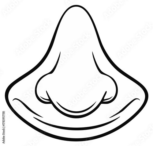Funny cartoon nose and upper lip drawing simple line art black white facial feature
