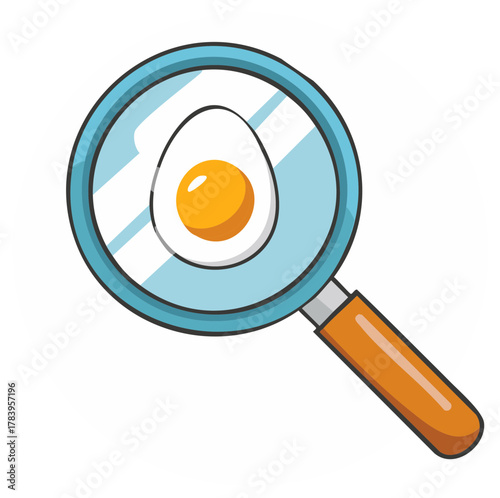 Egg Under Magnifying Glass Investigation Food Safety Illustration Cartoon