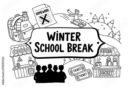 Winter school break activities: fun skiing, hot cocoa, and no homework with friends