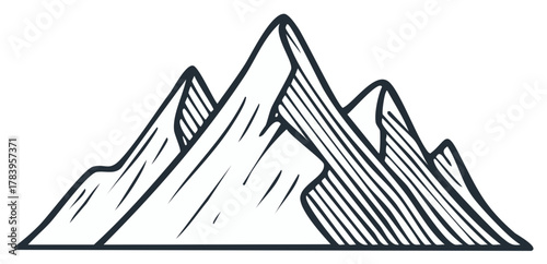 Illustrated black and white mountain peaks, landscape graphic