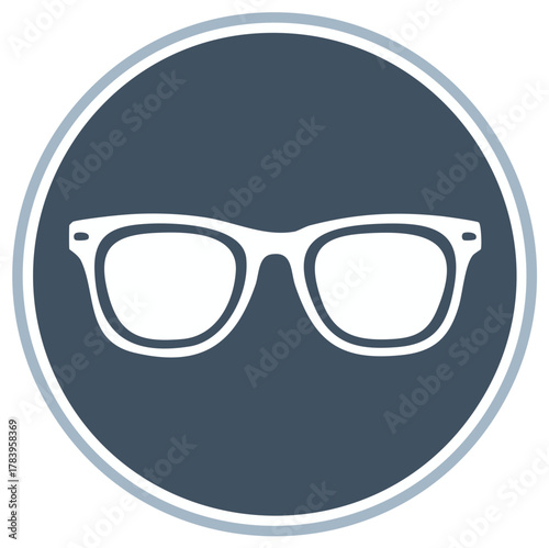 Eyeglasses Icon in Circular Design Element for Vision or Style in Flat White and Blue Tone