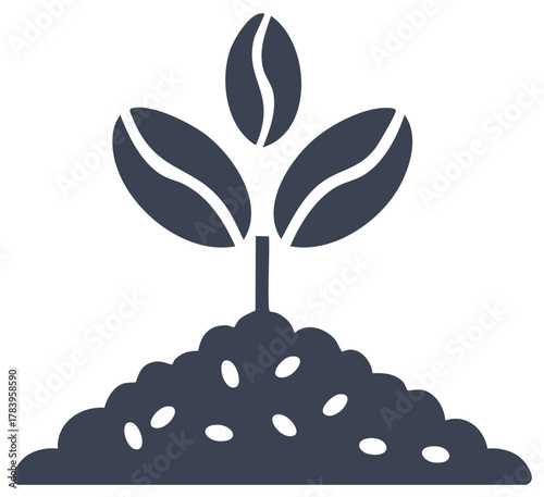 Coffee beans growing from soil in minimalist vector design shows cultivation and harvest of rich flavorful beans