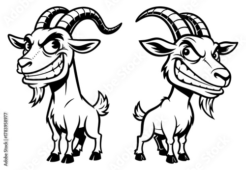 Pair of mischievous goat characters with evil grins, ideal for edgy designs and playful themes