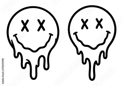 Two melting smiley faces with x eyes, expressing a sense of humor and a unique style