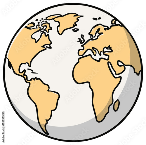 Stylized Globe with Continents Illustration Showing Africa, Europe, and Americas