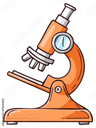 Cute Orange Microscope Illustration for Science and Discovery