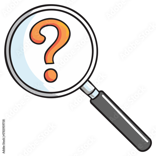 Investigation and curiosity icon featuring a magnifying glass focusing on a question mark