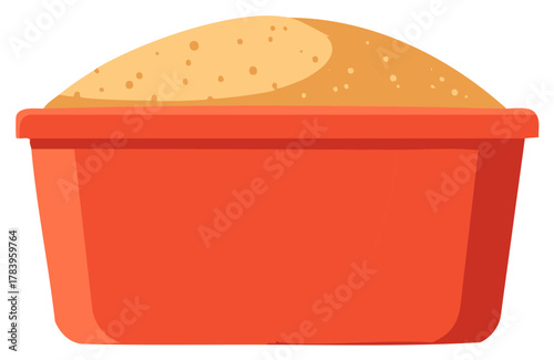 Cartoon illustration of a bright red sandbox filled with sand, for kids and outdoor play