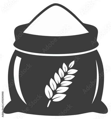 Sack of Flour Illustration with Wheat Stalk, Agricultural Product, Baking Ingredient