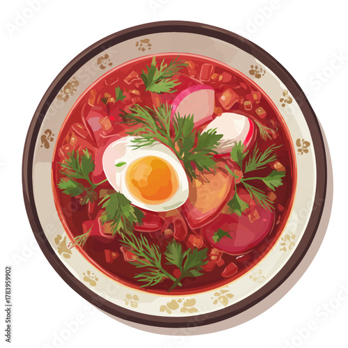 2D flat vector graphic of a Borscht in icon style, isolated on white background