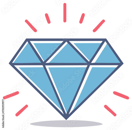 Sparkling Blue Diamond Gemstone Geometric Faceted Gemstone Illustration