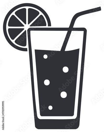 Refreshing Drink Glass Icon with Citrus Slice and Straw Vector Illustration